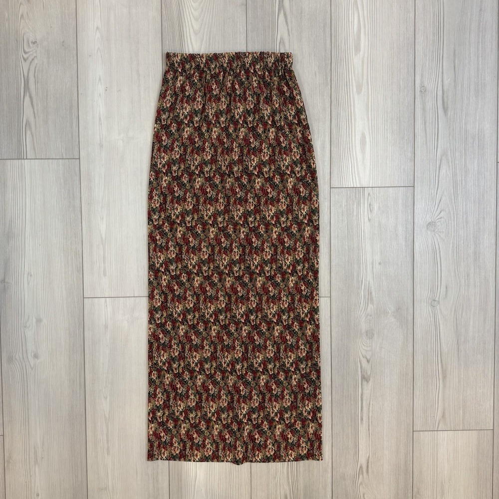 Vintage Y2K 90s Express XS Retro Boho Floral Pleated Pull On Maxi Skirt‎